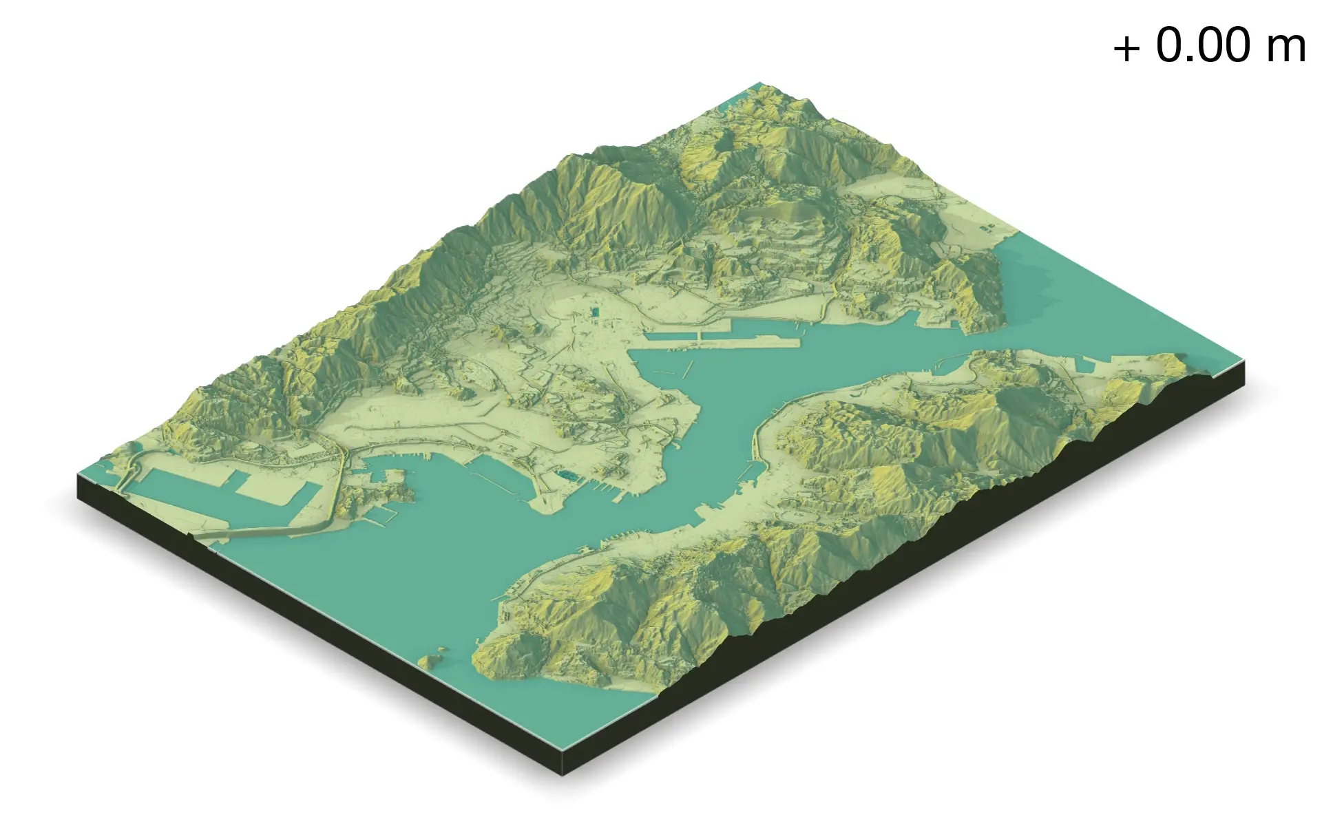 Animation showing the flooded area of Hong Kong when sea level rises to 5 m above current sea level