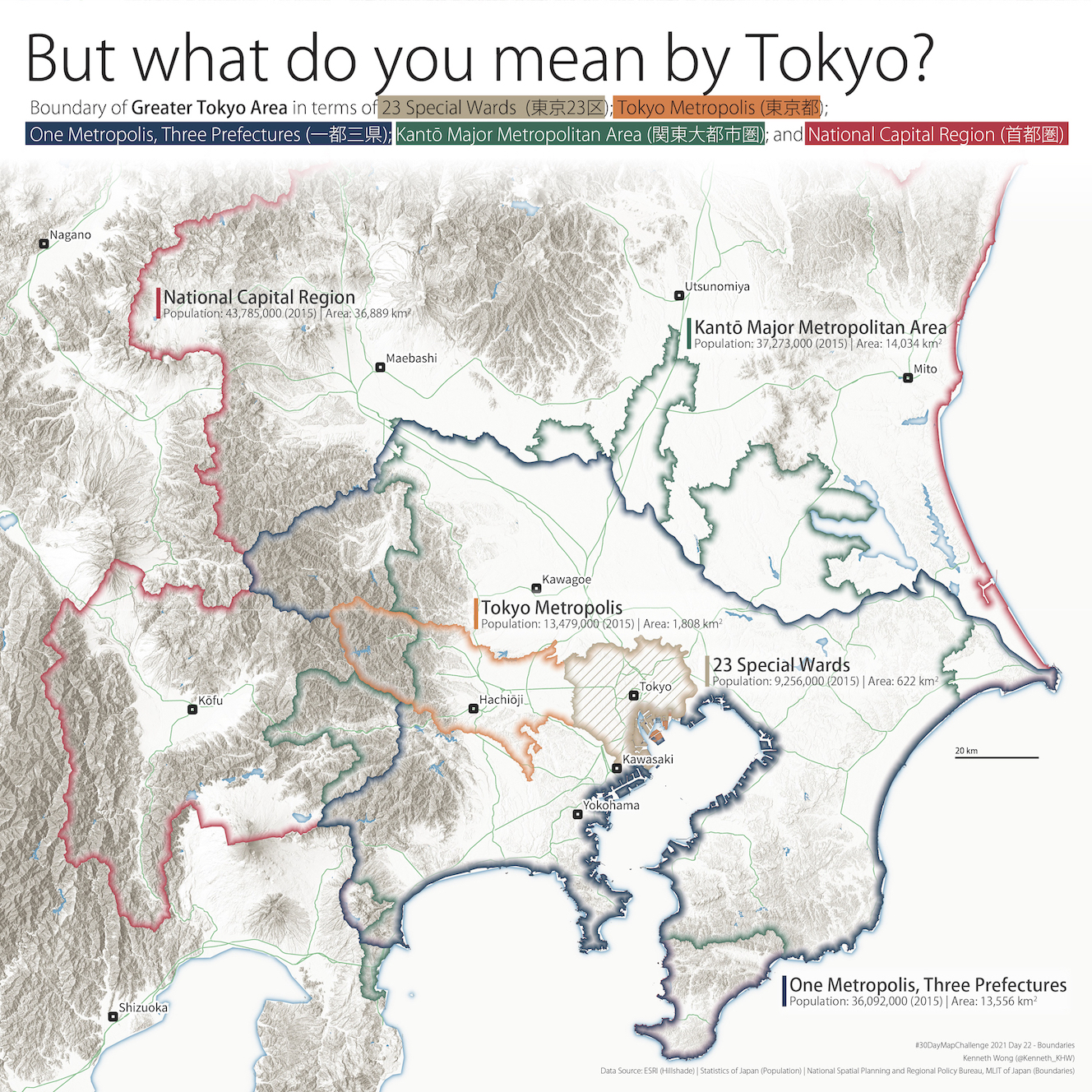 Mapping the boundaries of Tokyo using various definitions