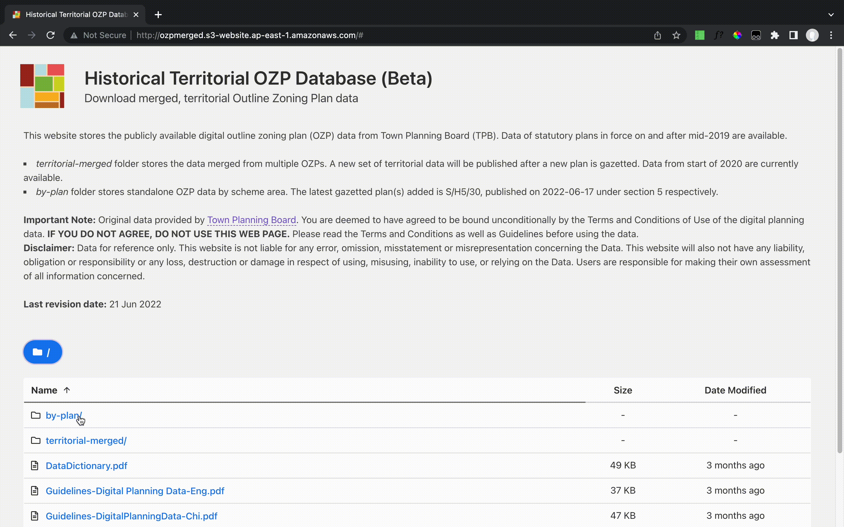 Browsing and getting the historical zoning data of a scheme area